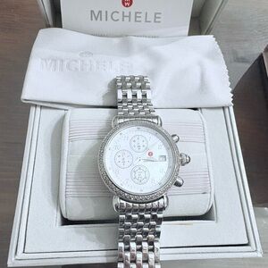 Michele CSX Chronograph Watch 18mm bracelet width with diamonds around